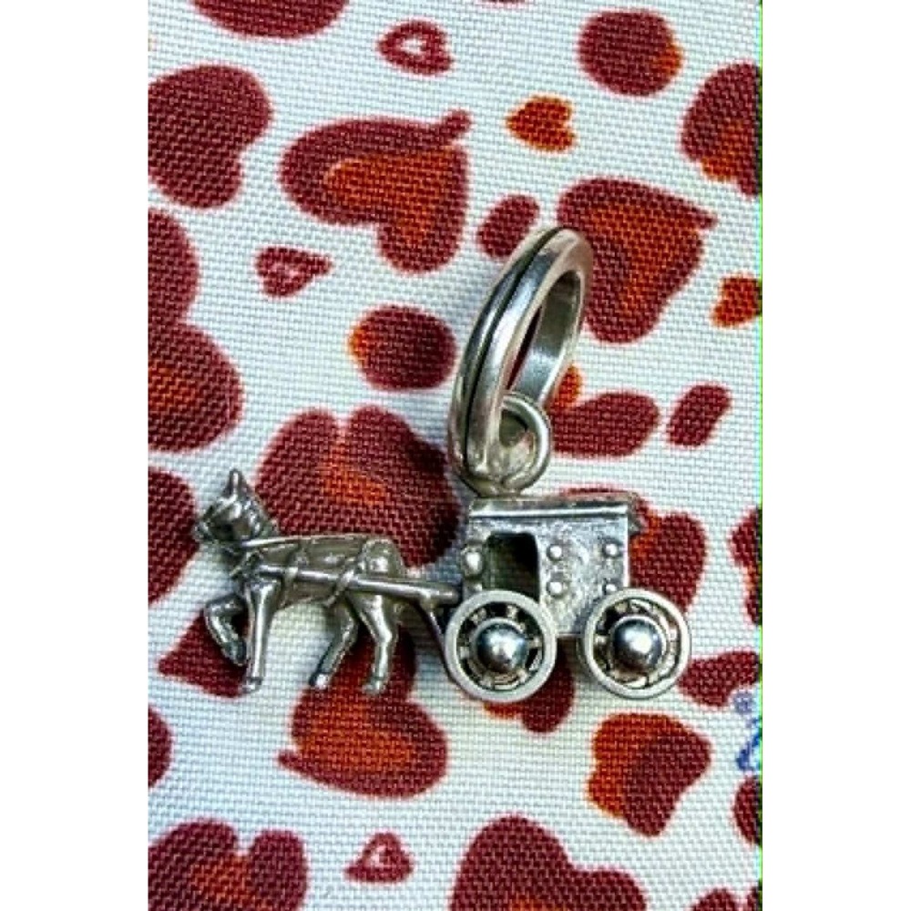 Sterling Silver Horse and Carriage Charm Pendant 925 Stagecoach Travel Jewelry